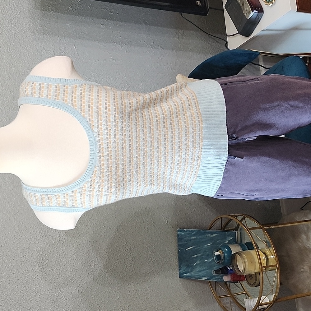 Juicy Couture 100% Cashmere Sweater Vest Ribbed Cream,Blue, Tan Knit Sleeveless - Picture 8 of 10